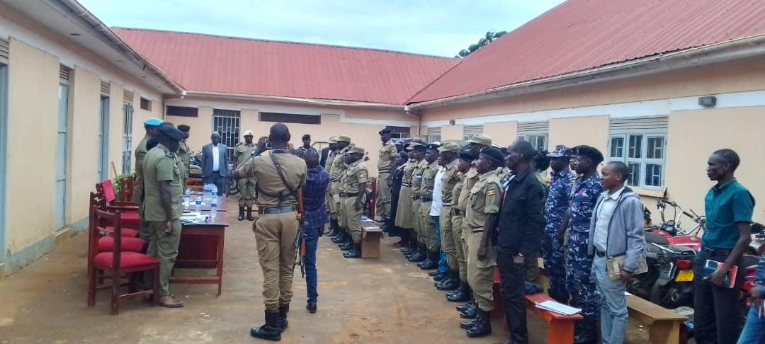 Police officers from Zombo District after an engagement with RPC of West Nile at Paidha Central Police station on Thursday 17 April, 2025. Photo/ Mike Rwothomio