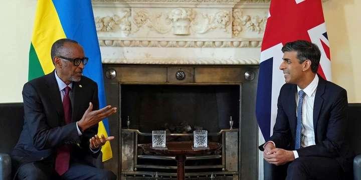 Rwandan President Paul Kagame during a meeting with British Prime Minister Rishi Sunak (R) at 10 Downing Street, London, Britain, on May 4, 2023. PHOTO | COURTESY