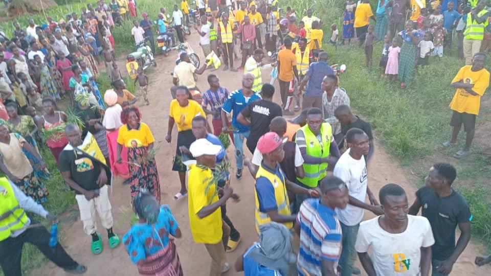 Supporters of Berocan Epiphany, the Jonam County MP aspirant gathered to welcome him at Pakwinyo parish, Wadelai sub county, Pakwach District.