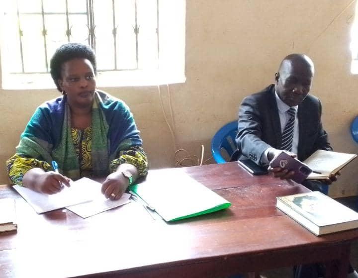 The EOC delegation, led by Presiding Member Denise Tusime ( Left) Undersecretary Prof. Sunday Nicholas Olwor ( Right) at Alangi Council hall in Alangi Sub county Zombo district on Monday April 12, 2025 photo/ Mike Rwothomio