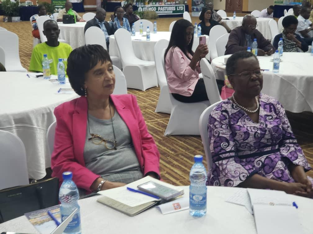 Dr Maggie Kigozi (left)the Chief Guest shares moment with the Uganda Agribusiness Alliance (UAA) Founder and Board Chairperson Hon. Victoria Sekitoleko (Right) during the National High Level Event held at Hotel Africana on 16th December, 2025.
