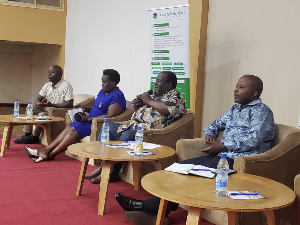 The stakeholders for a panel discussion on value chain and value addition moderated by Prof Ogenga Latigo