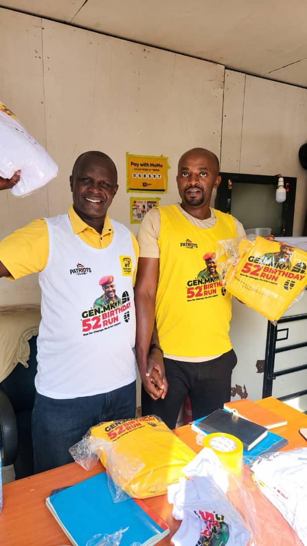 Mr.Henry Uwinji (left)  chairperson central organizing committee for MK Birthday run for Zombo with a colleague ahead of the event.