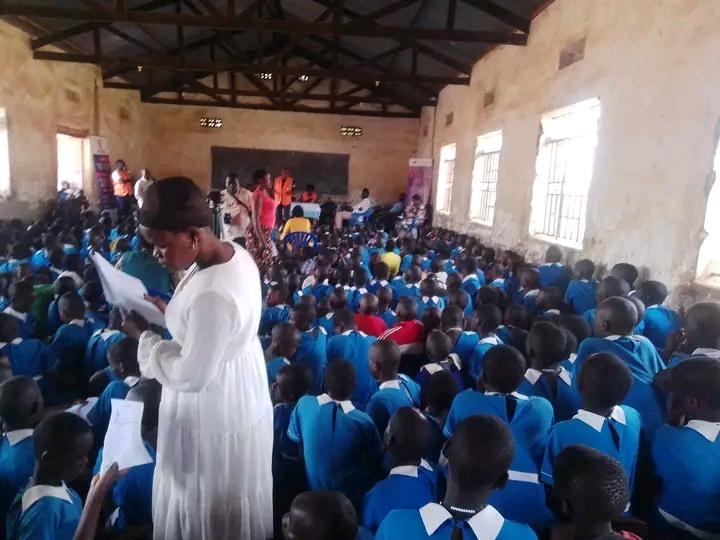 Primary School girls of Oturgang girls primary school undergo training menstrual hygiene education by FIDA Uganda last week.