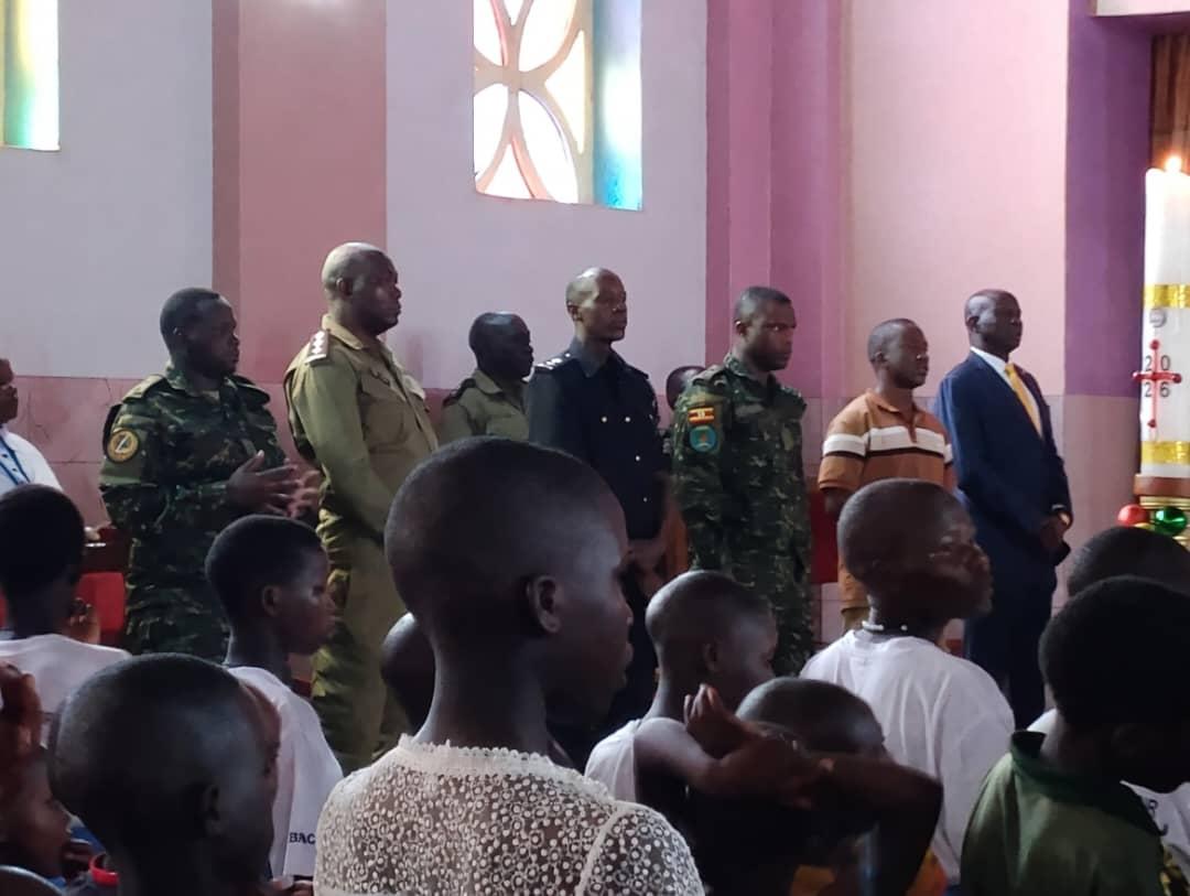 Security leaders for prayers at Oturgang Catholic church on Easter Sunday.