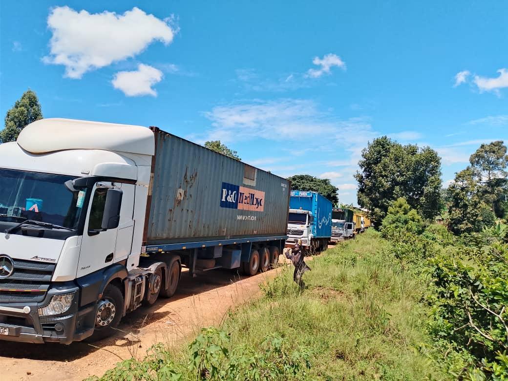 Some of the stranded trucks