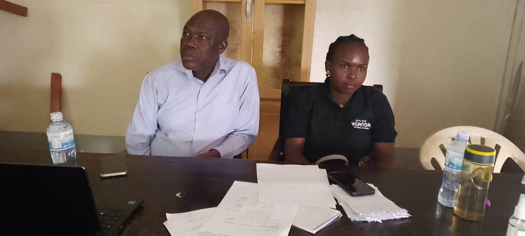 R-L, Zombo district tourism officer Jovian Kayenyparwoth and District Community Development Officer, Samuel Ocaki during stakeholders engagement on Friday July 17th 2026. (Photo by Alex Pithua)