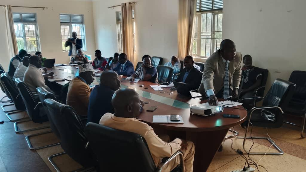 Zombo District task force members for a meeting at the district headquarters.