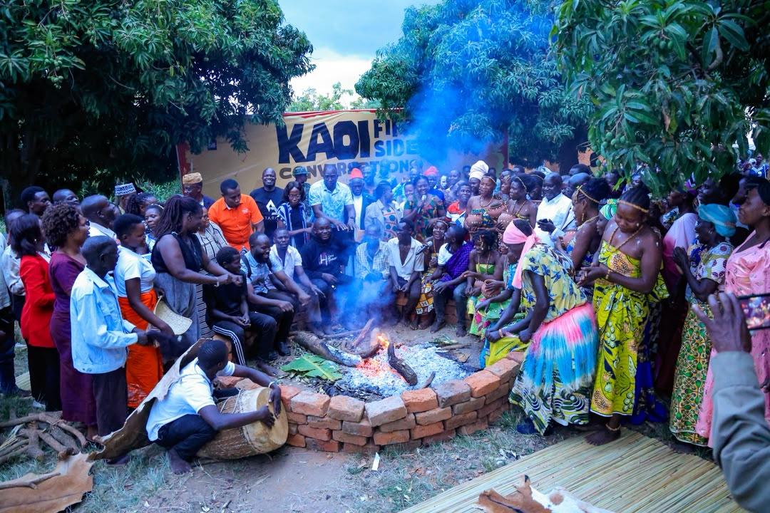 Youths gather for the fireplace event held at Kal Pawong in Nebbi on Tuesday.
